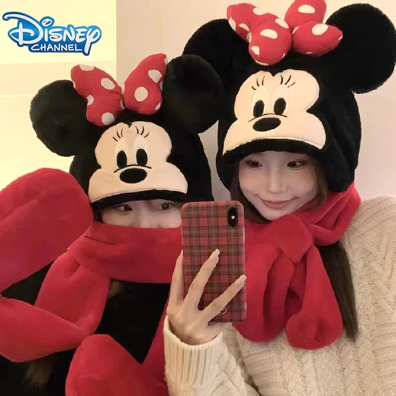 Santa Hat Plush - ディズニー-ぬいぐるみのベルベットのスカーフの帽子,ミッキーミニーマウス,ウィニー,ポポ,かわいい漫画,保温,誕生日プレゼント,子供のパーティー