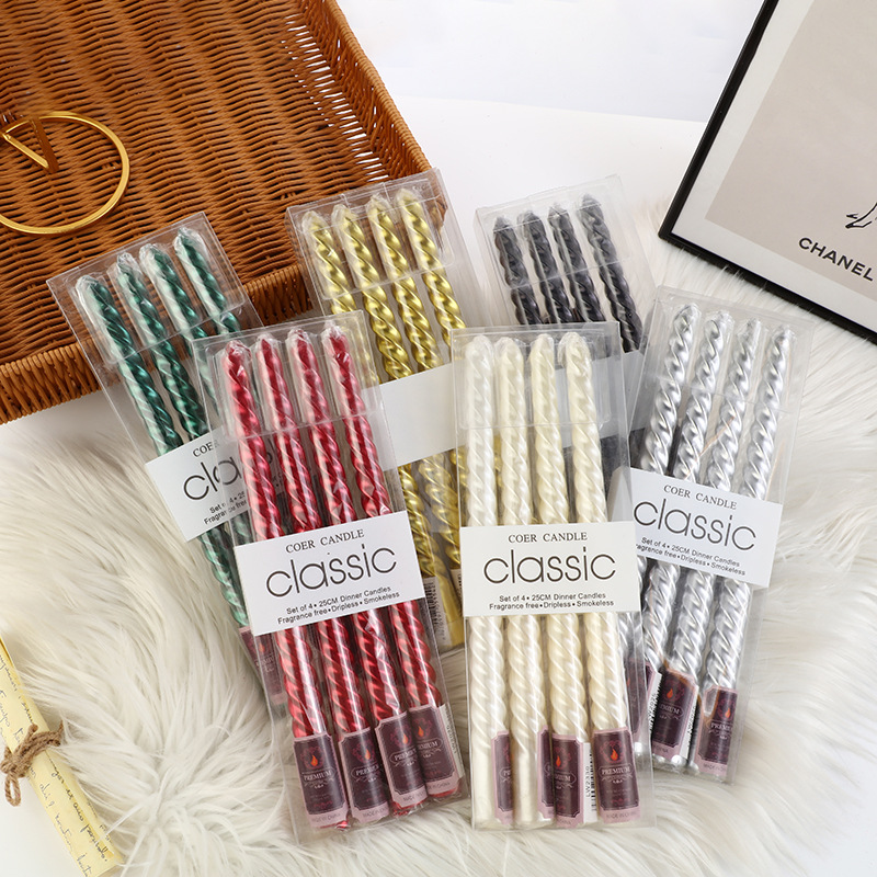 Holiday Candle Set - 4 個ヨーロッパスタイルのロングポールカラースレッドキャンドルスティックキャンドルホームロマンチックなディナー装飾結婚式誕生日キャンドル用