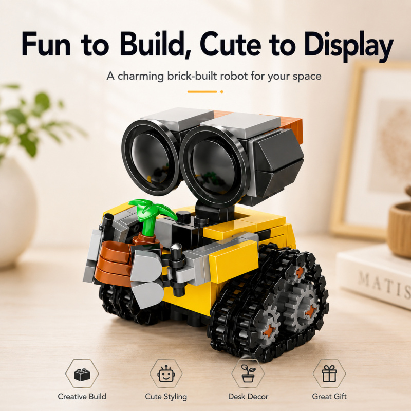 Lego Set Technic - ミニロボット組み立てブロックセット、植物アクセサリー付きのかわいい履帯式ブロックロボットモデル、クリエイティブなデスクトップディスプレイおもちゃギフト