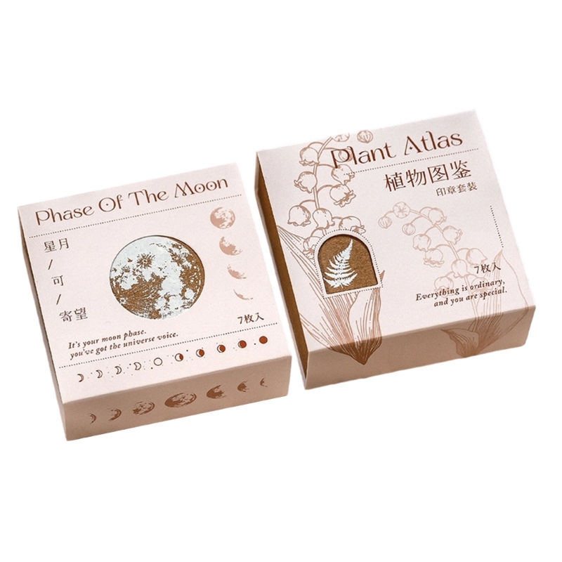 Gift Box Wrap Set - ウッドブロックシールセット 7 ピース箱入りペーパークラフトツール ジャーナルカードやギフトラップラベル用 デスクペーパー用 日常使用