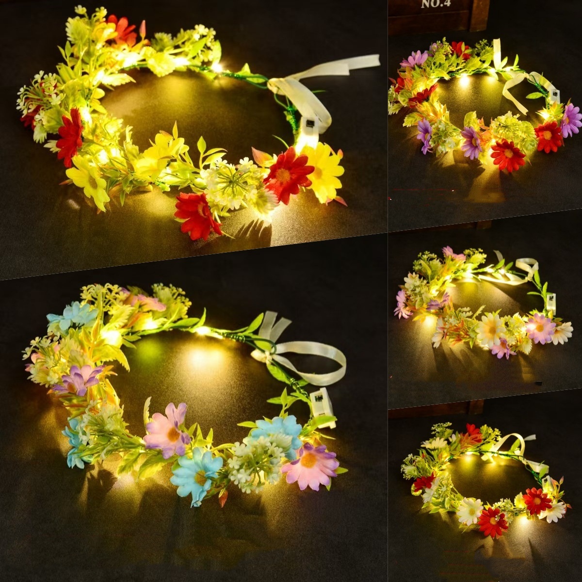 Led Fairy String Lights - 光る花輪LEDフラワークラウン、輝くヘアガーランド、妖精のティアラ、ライトアップヘッドバンド、フェスティバル、ブライダルヘアアクセサリー