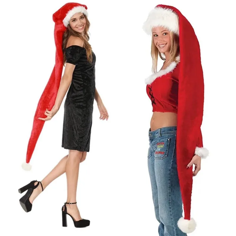 Santa Hat Plush - 柔らかいプラッシュ素材の超ロング丈大人用サンタ帽子、ユニセックスクリスマスコスチュームハット、クリスマスパーティーアクセサリー、男性女性向けのホリデー・新年プレゼント