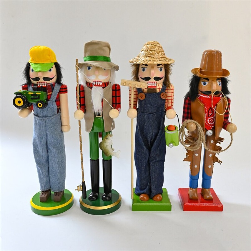Nutcracker Figurine - 木製くるみ割り人形兵士、運転手、漁師、カウボーイ、庭師の置物、素朴なアメリカンカントリースタイルの家の装飾品