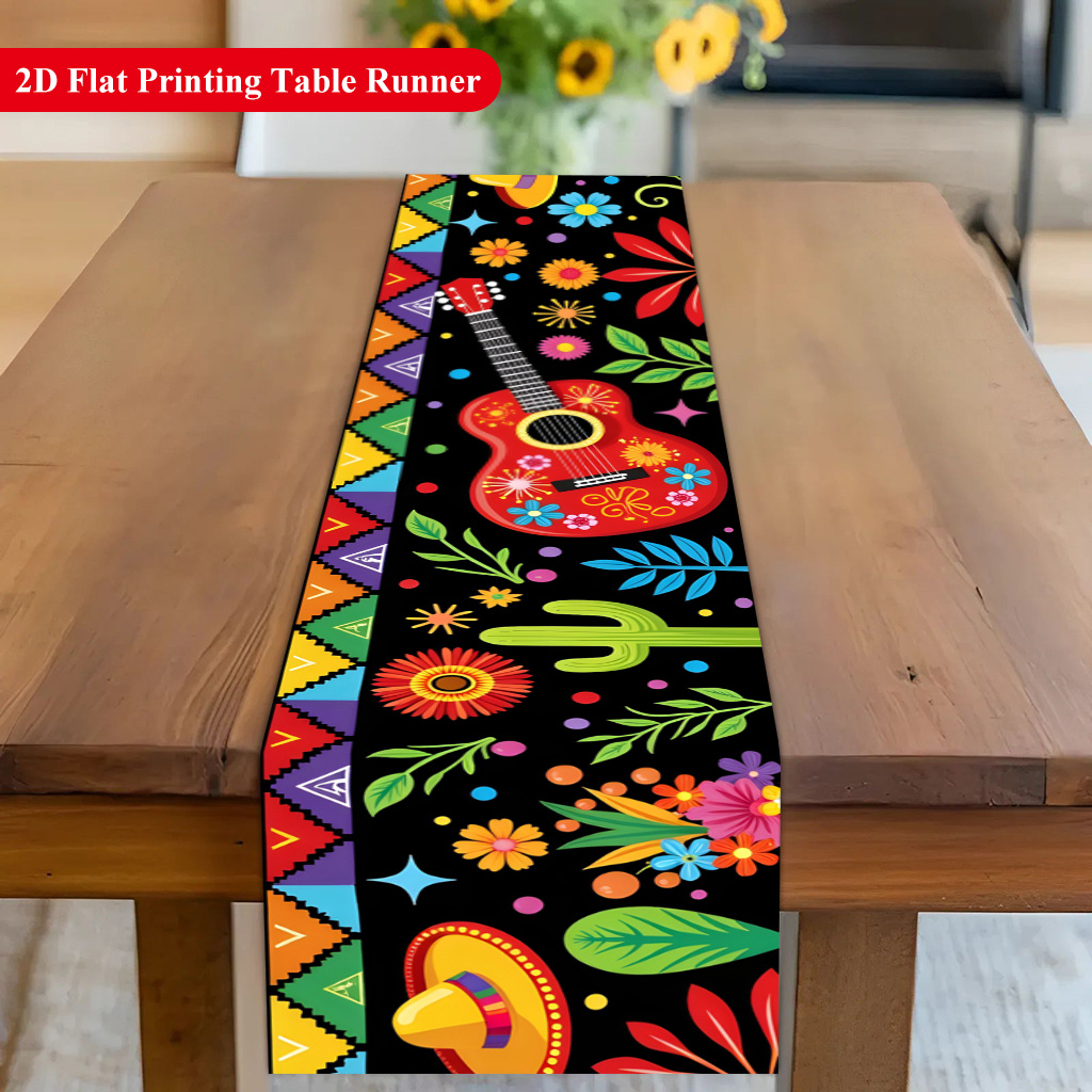 Christmas Table Runner - テーブルランナー 1枚、結婚式の装飾、カラフルなメキシコ風デザインの長方形テーブルランナー、ダイニングテーブル、コーヒーテーブル、キッチンの装飾に。