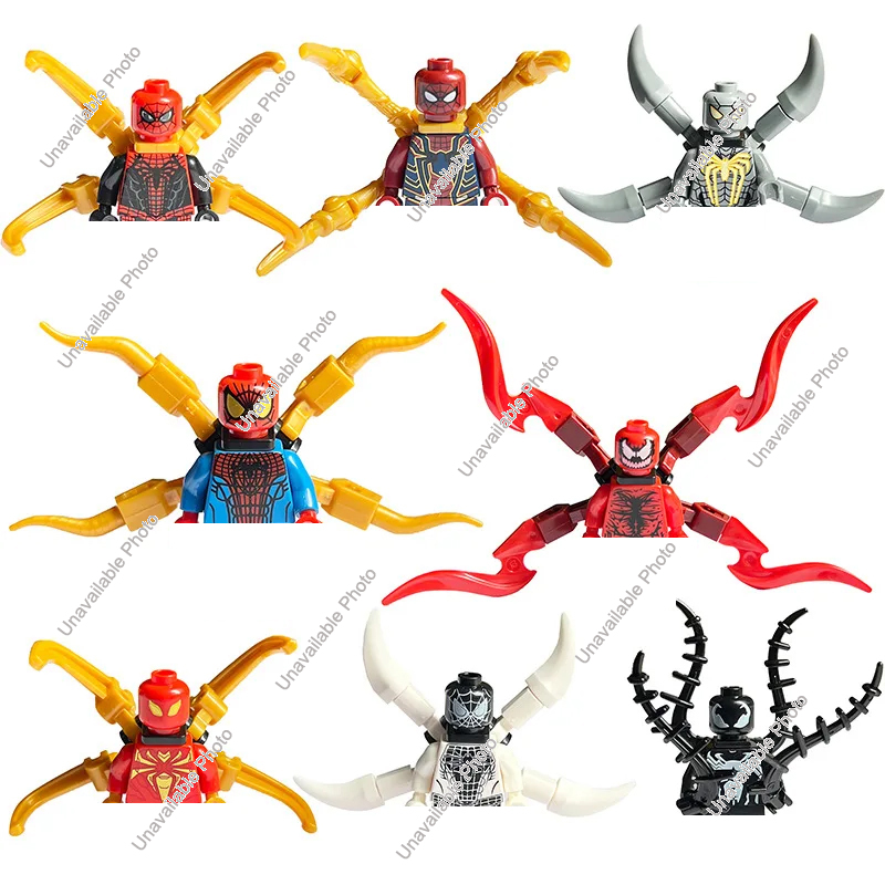Lego Set Creator - ホットトイズ マーベルスーパーヒーロー、アニメキャラクター、スパイダーマン、ハルク ミニ組み立てブロック8個セット、子供向けおもちゃ、ミニフィギュア