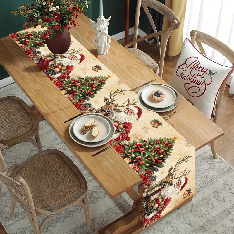 Christmas Table Runner - ヴィンテージクリスマステーブルランナーレトロサンタクローステーブルカバークリスマスデコレーションホーム2025ナヴィダードノエルギフト新年2026