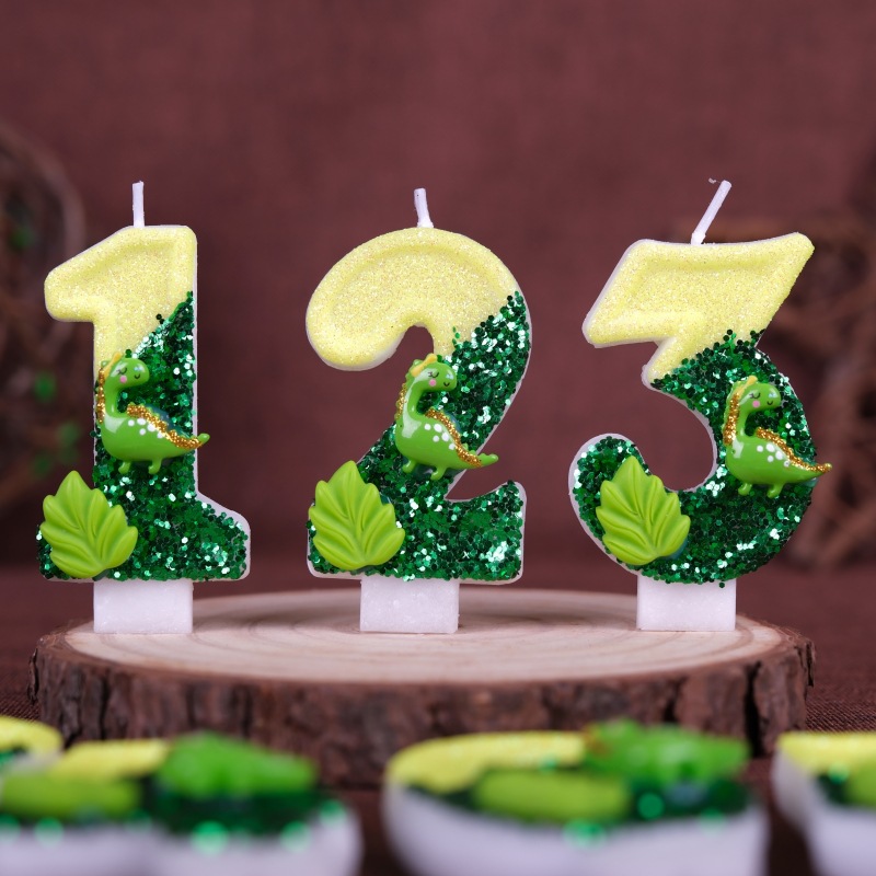 Holiday Candle Set - 新しい0-9数字の誕生日キャンドル、オリジナルグリーン恐竜ワールド誕生日ケーキデジタルパーティーキャンドルデコレーション