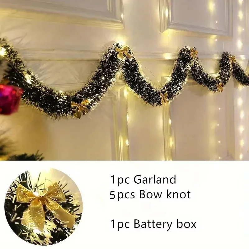 Tinsel Garland Decoration - 2M LEDライト付きクリスマスティンセルガーランド、光沢のあるメタリックツイストの吊り下げ飾り、人工クリスマスガーランド、暖炉の飾り、ホームパーティー用