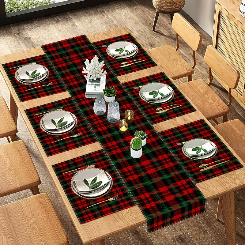 7点セットのクリスマスプレースマットとテーブルランナーセット - Christmas Table Runner のレビューと価格