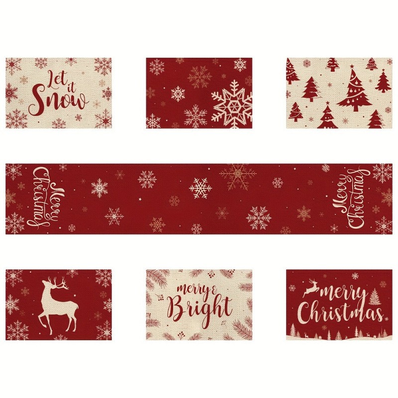 7点セットのクリスマスプレースマットとテーブルランナーセット - Christmas Table Runner のレビューと価格