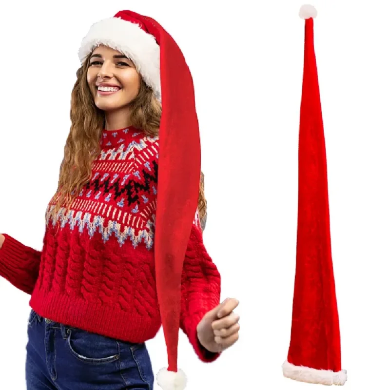 柔らかいプラッシュ素材の超ロング丈大人用サンタ帽子、ユニセッ - Santa Hat Plush のレビューと価格