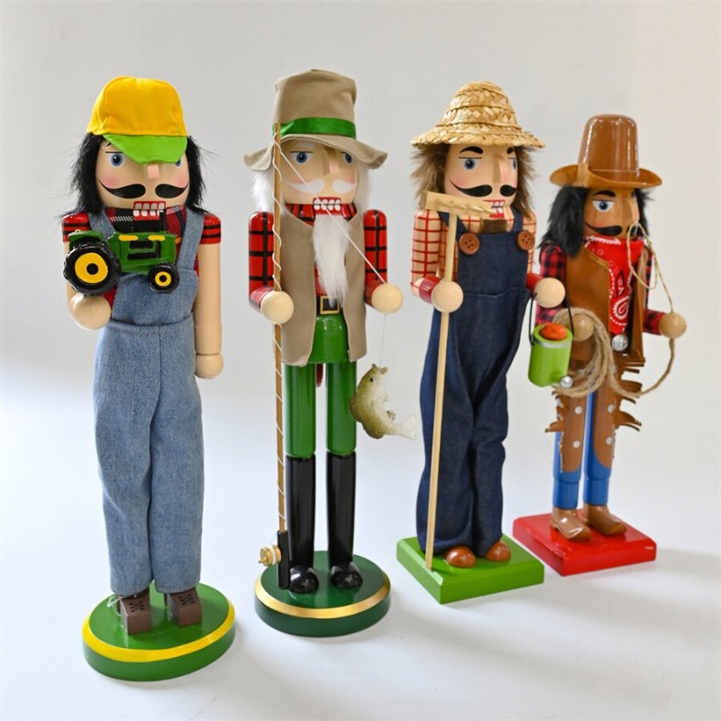 木製くるみ割り人形兵士、運転手、漁師、カウボーイ、庭師の置物 - Nutcracker Figurine のレビューと価格