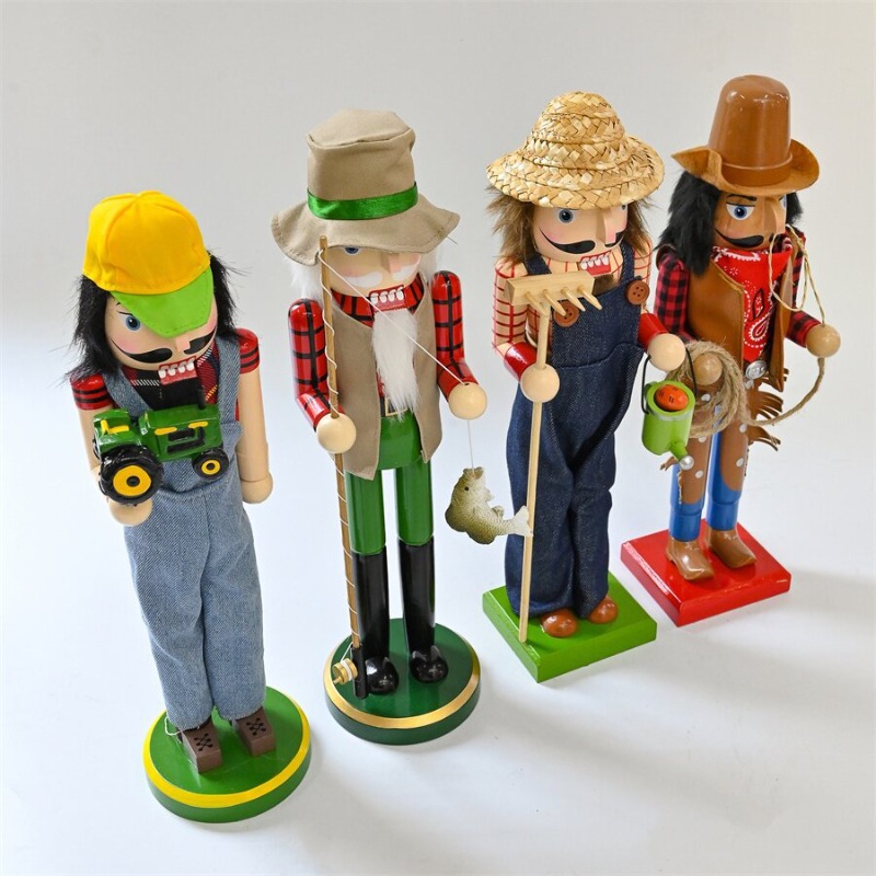 木製くるみ割り人形兵士、運転手、漁師、カウボーイ、庭師の置物 - Nutcracker Figurine のレビューと価格