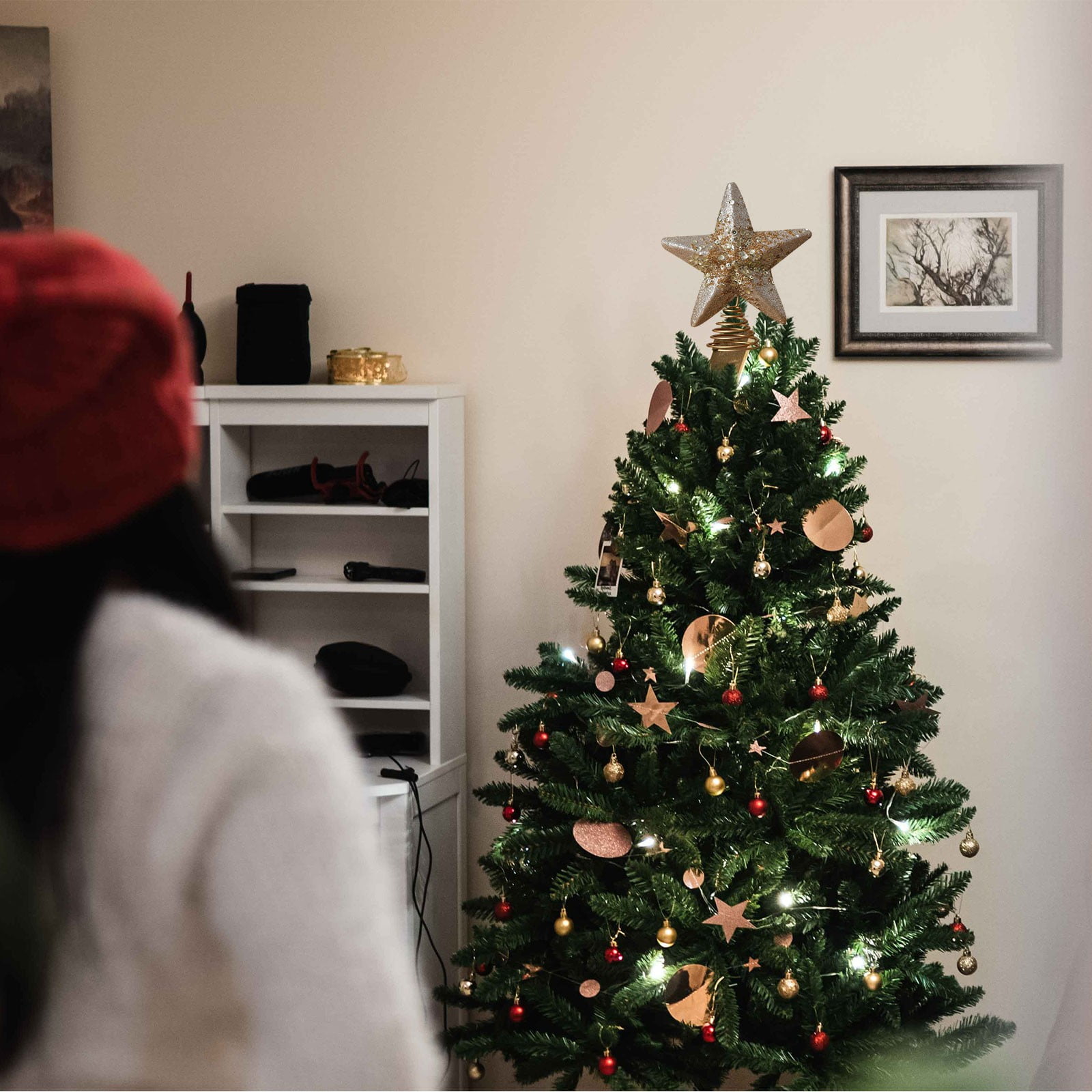クリスマスツリーのトップスターデコレーション 光沢のあるユニ - Star Tree Topper のレビューと価格
