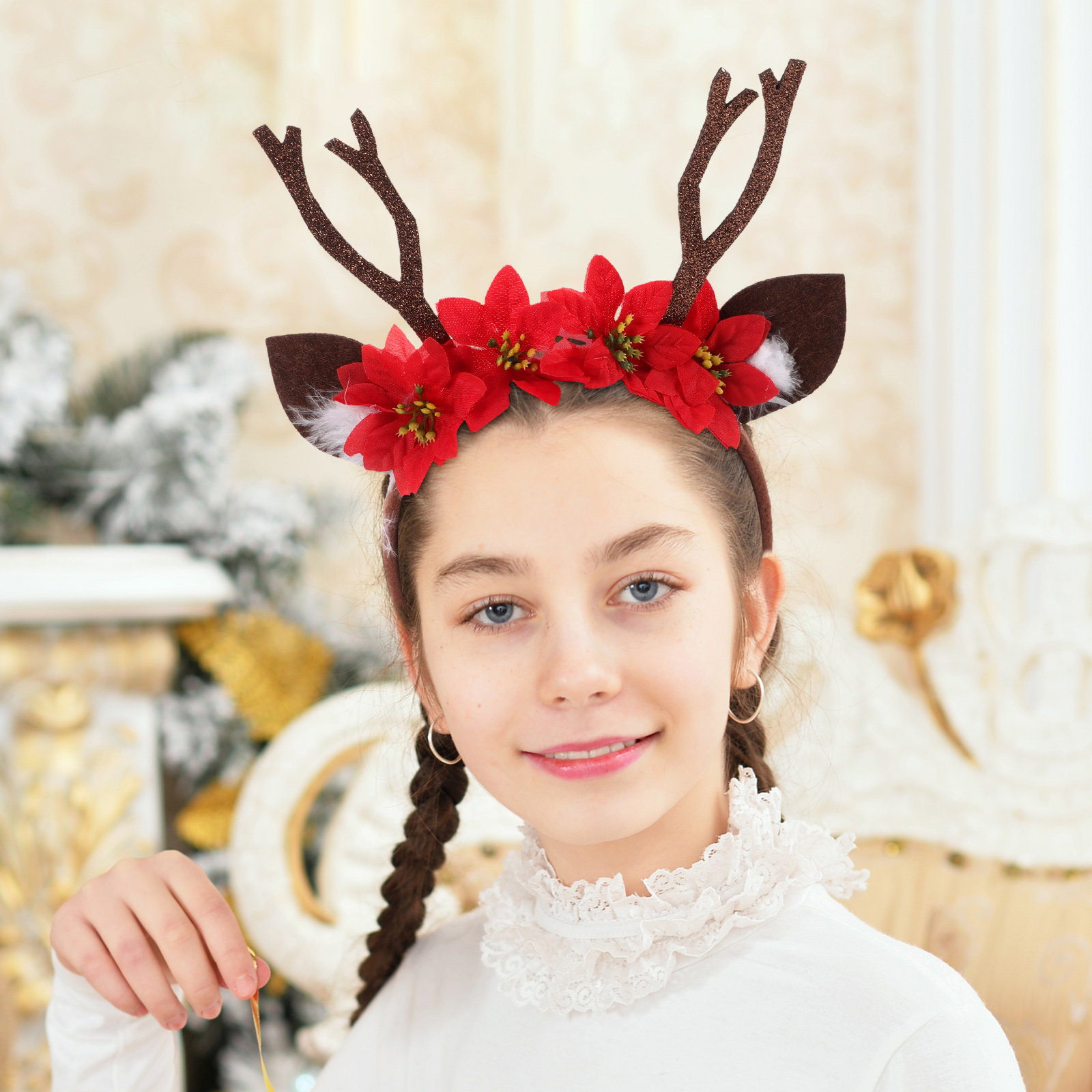 トナカイの角のクリスマスヘッドバンド、鹿の耳コスチューム、ホ - Reindeer Antlers Headband のレビューと価格