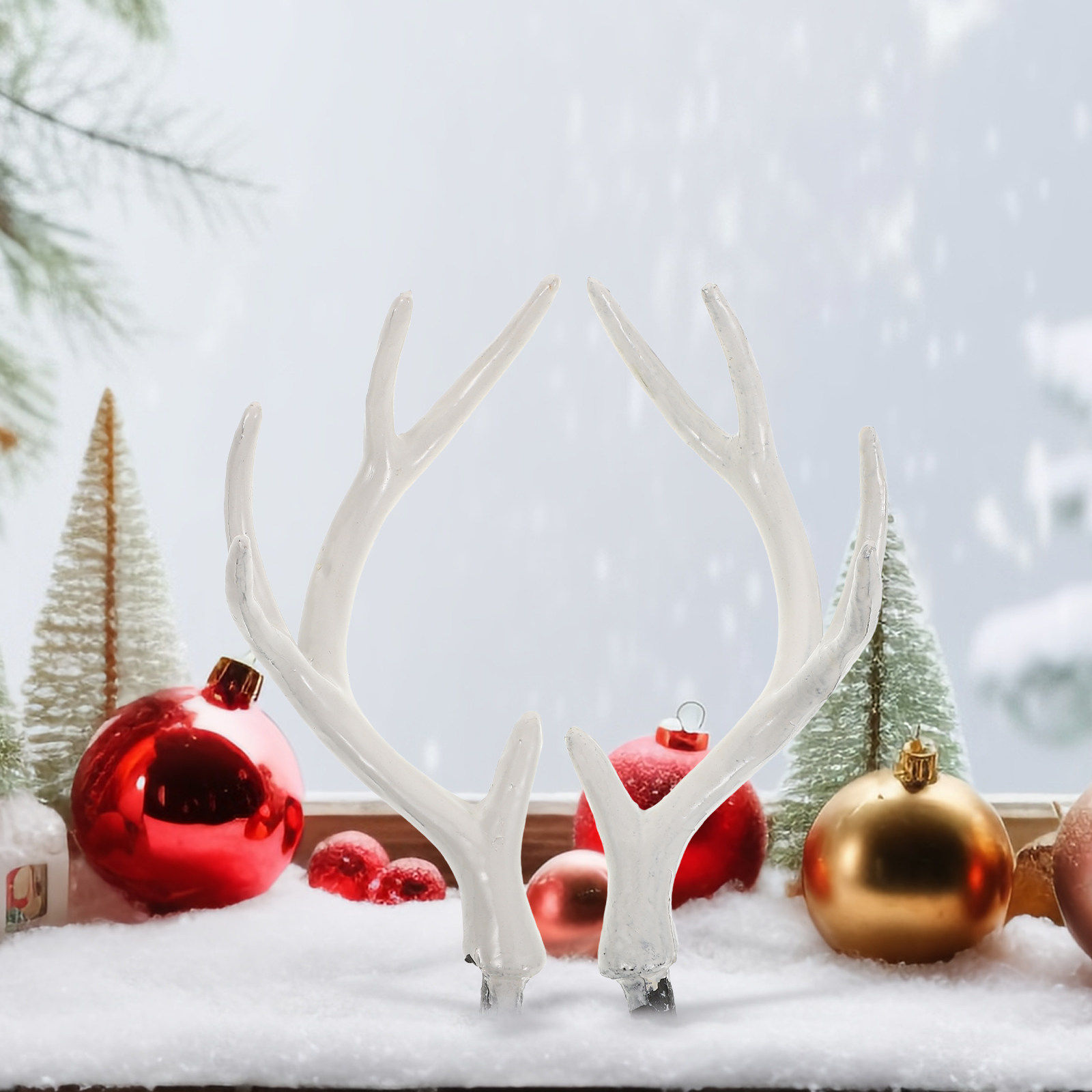 1ペアのリアルな白い鹿の角 17cm ホリデーデコレーション - Reindeer Antlers Headband のレビューと価格