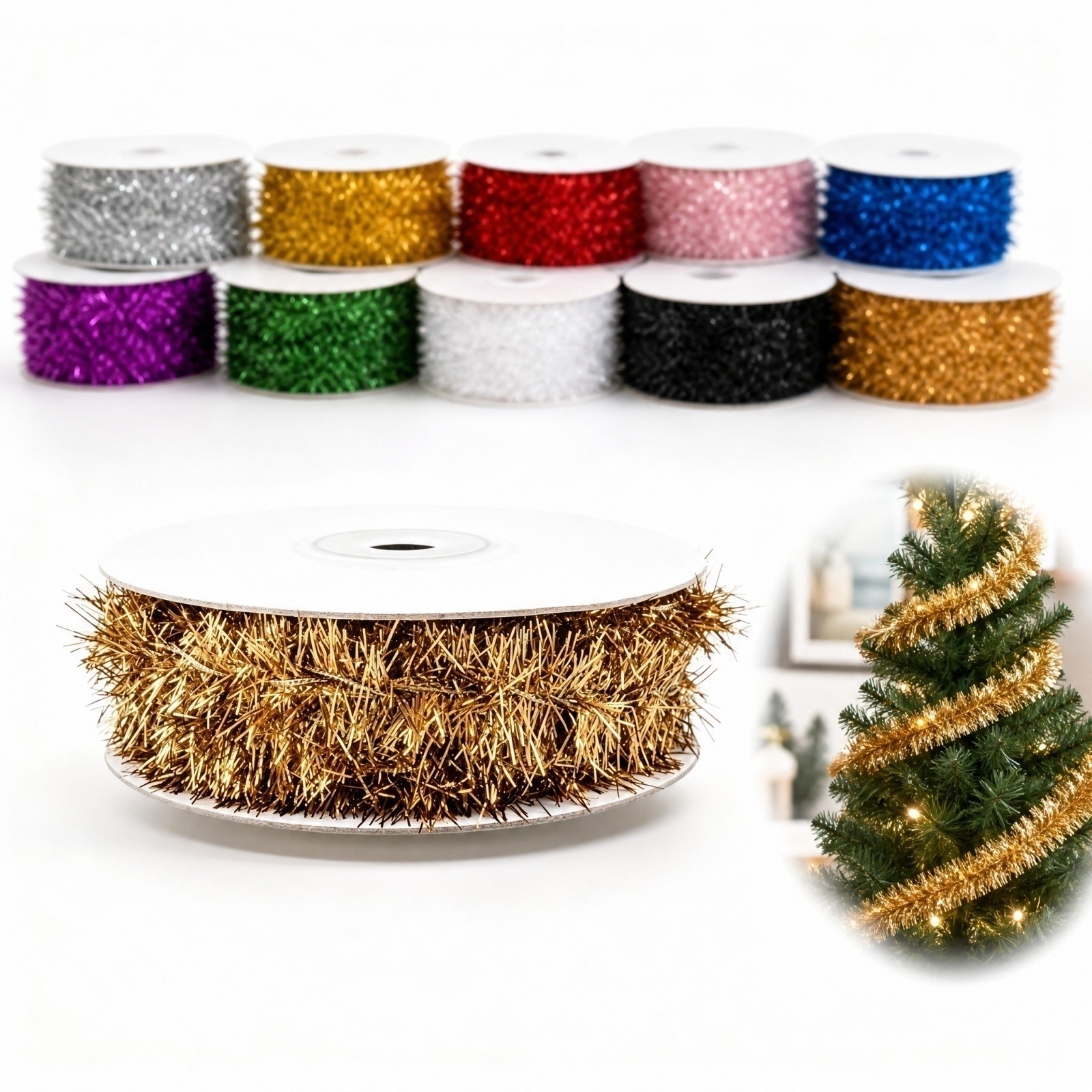 プラスチック製ワイヤーガーランド 5m 長さ 9色展開 装飾 - Tinsel Garland Decoration のレビューと価格