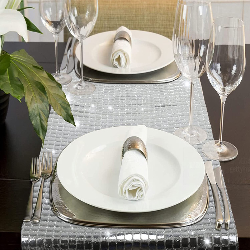 光沢のあるミラーゴールド/シルバー箔メタリックテーブルクロス - Christmas Table Runner のレビューと価格