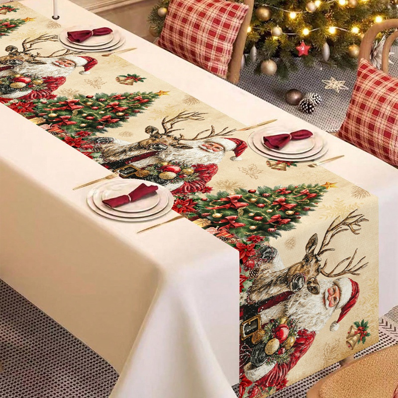 ヴィンテージクリスマステーブルランナーレトロサンタクローステ - Christmas Table Runner のレビューと価格