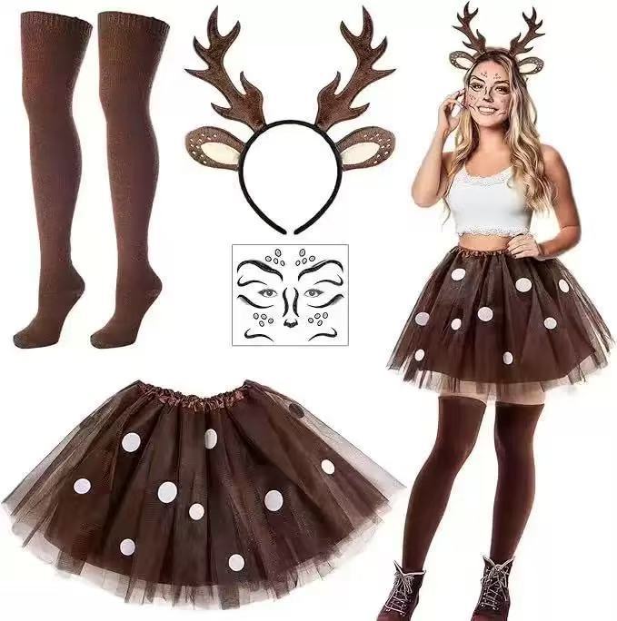 トナカイコスチュームセット 角付きヘッドバンドと尻尾 ブラウ - Reindeer Antlers Headband のレビューと価格