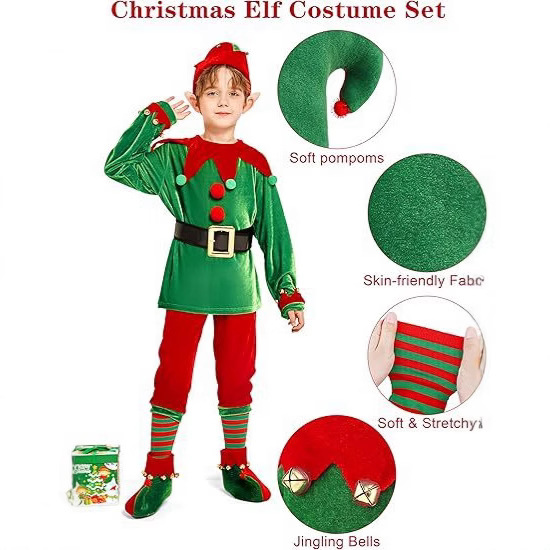 クリスマスエルフコスチュームセット グリーンレッドベルベット - Elf Costume Christmas のレビューと価格