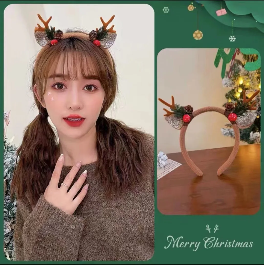 クリスマスヘッドバンドトナカイ角ホーンフラワーヘアバンドクラ - Reindeer Antlers Headband のレビューと価格