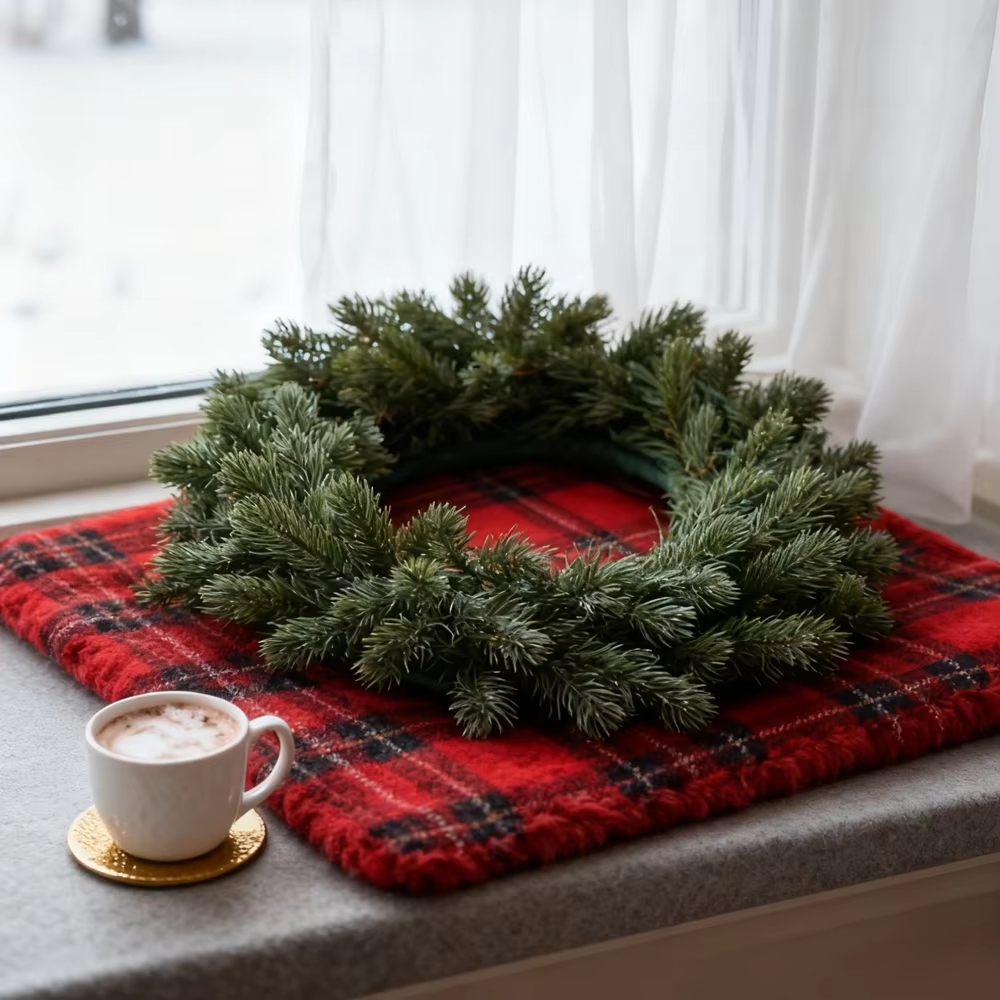 人工松のリース植物クリスマスデコレーションホリデーパーティー - Christmas Wreath Fake のレビューと価格
