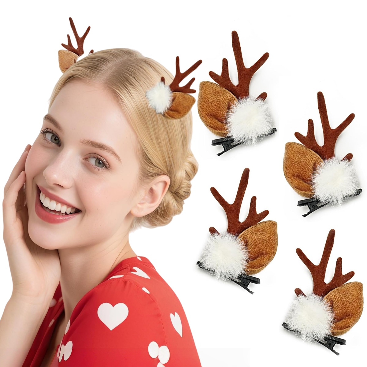 1/2 ペア小さな鹿の耳枝角ヘッドバンドトナカイの角ヘッドバ - Reindeer Antlers Headband のレビューと価格